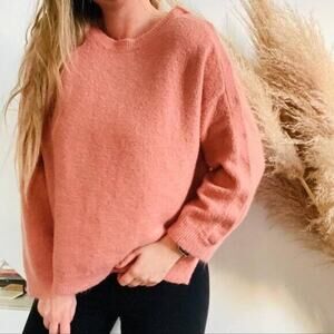 Leith Snap Collar Knit Oversized Sweater Wool Mohair Blend Peach Size Medium